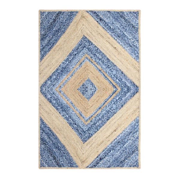 Blue Handmade Geometric Square Jute Rug