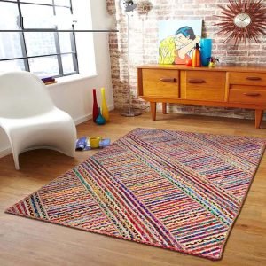 Cotton Jute Multicolor Handmade Geometric Rug Gift For Her