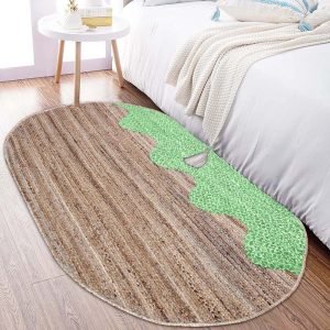 Green Beige Cotton Jute Oval Handmade Rug