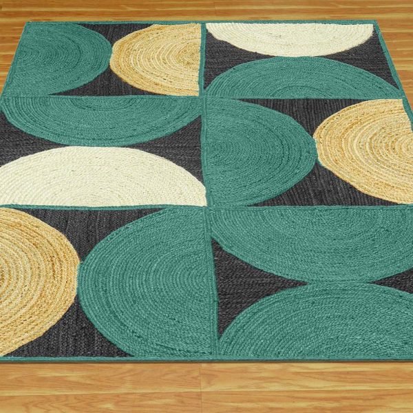 Handmade Jute Green Geometric Area Rugs - Image 3