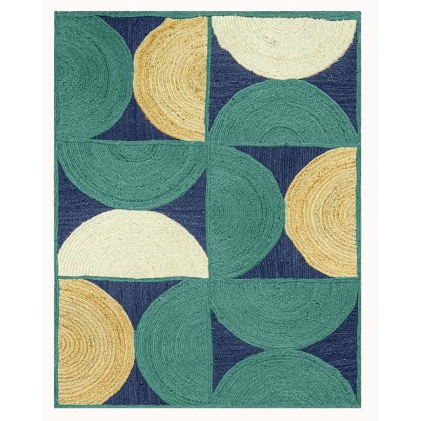 Hand Braided Modern Rug Green Blue Area Jute Rugs