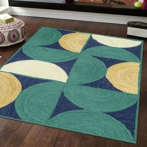 Hand Braided Modern Rug Green Blue Area Jute Rugs