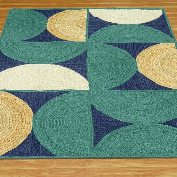 Hand Braided Modern Rug Green Blue Area Jute Rugs - Image 3