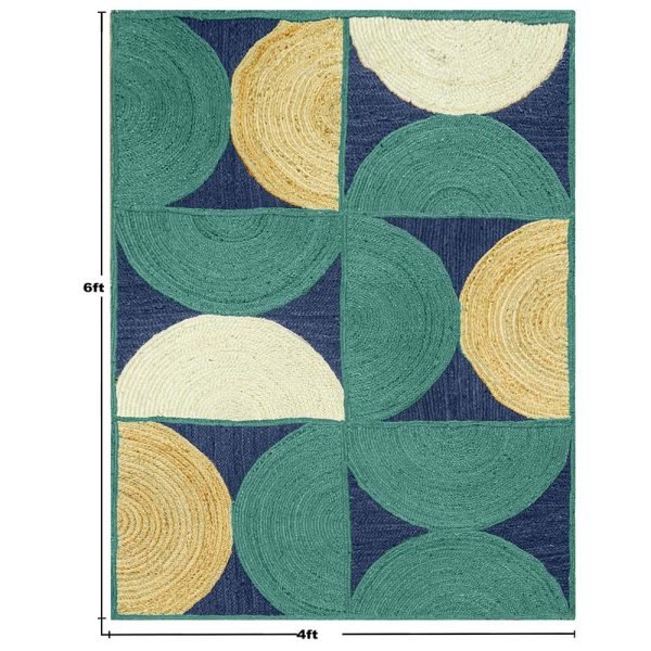Hand Braided Modern Rug Green Blue Area Jute Rugs - Image 5