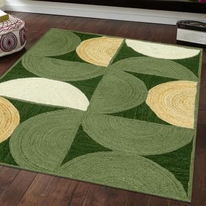 Hand Braided Jute Green Beige Modern Area Rug