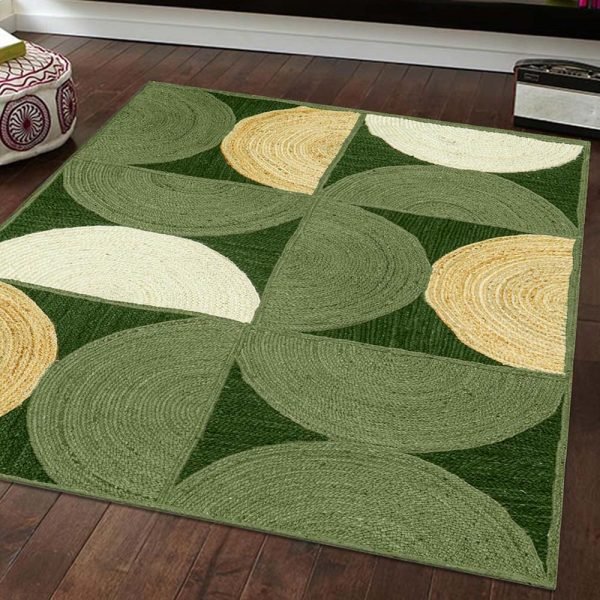 Hand Braided Jute Green Beige Modern Area Rug - Image 2