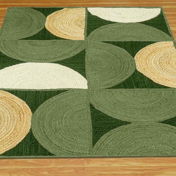 Hand Braided Jute Green Beige Modern Area Rug - Image 3