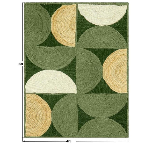 Hand Braided Jute Green Beige Modern Area Rug - Image 5