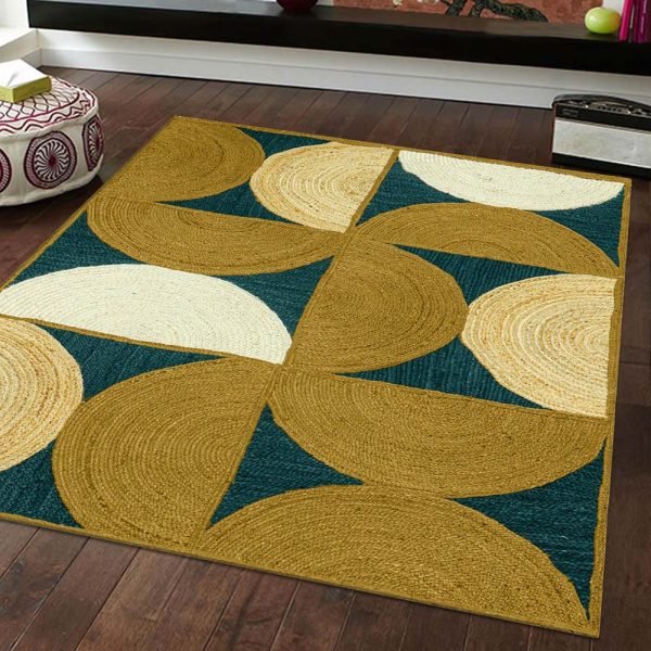 Hand Braided Jute Yellow Geometric Area Rugs - Image 2
