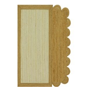 Hand Braided Brown Beige Scalloped Area Rugs