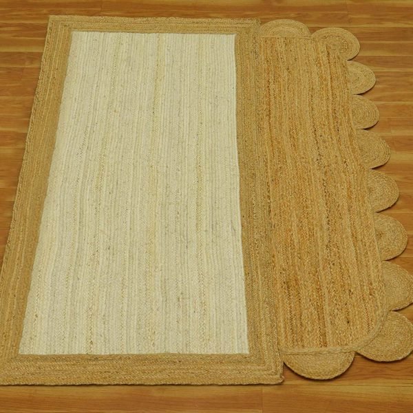 Hand Braided Brown Beige Scalloped Area Rugs - Image 3