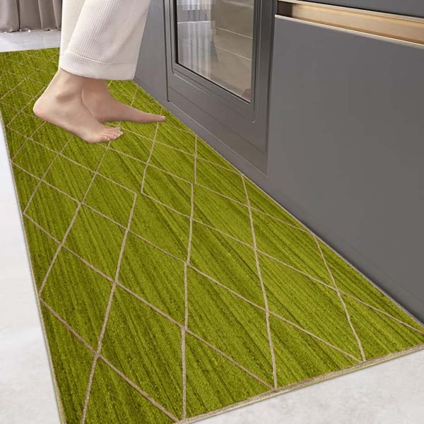 Hand Braided Green Geometric Area Rug - Image 3