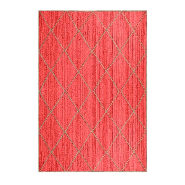 Hand Braided Red Jute Geometric Beige Rug