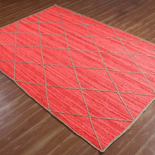 Hand Braided Red Jute Geometric Beige Rug - Image 6