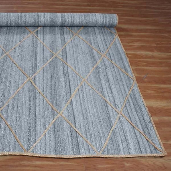 Hand Braided Grey Jute Geometric Beige Rug - Image 7
