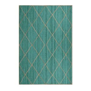 Teal Green Jute Geometric Handcrafted Rug