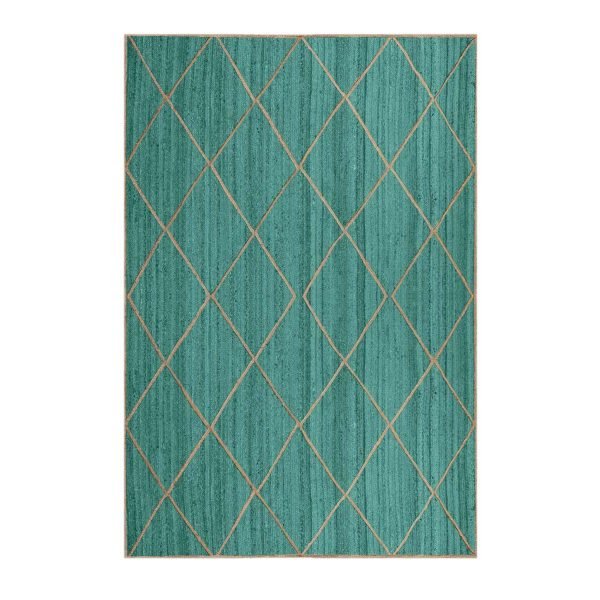 Teal Green Jute Geometric Handcrafted Rug