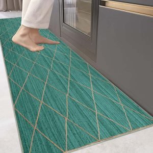 Teal Green Jute Geometric Handcrafted Rug
