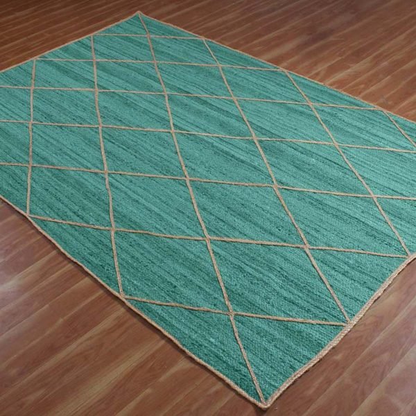 Teal Green Jute Geometric Handcrafted Rug - Image 6