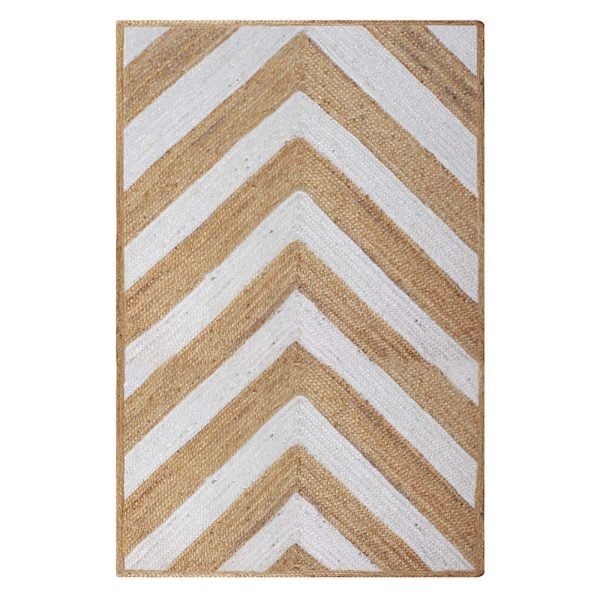 Hand Braided Beige White Jute Large Area Rug
