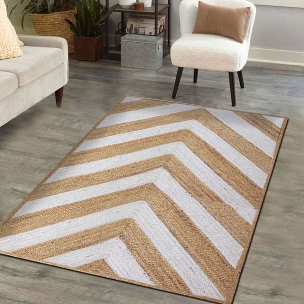 Hand Braided Beige White Jute Large Area Rug - Image 2