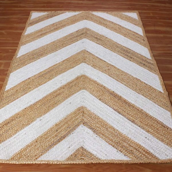 Hand Braided Beige White Jute Large Area Rug - Image 3