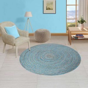 Hand Braided Jute Blue Round Front Area Rug