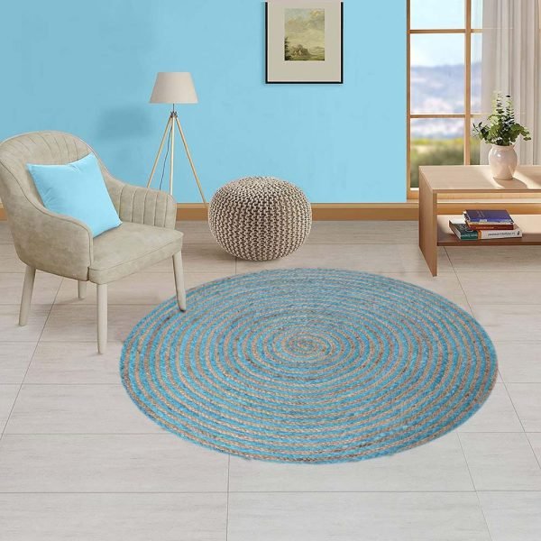 Hand Braided Jute Blue Round Front Area Rug - Image 2