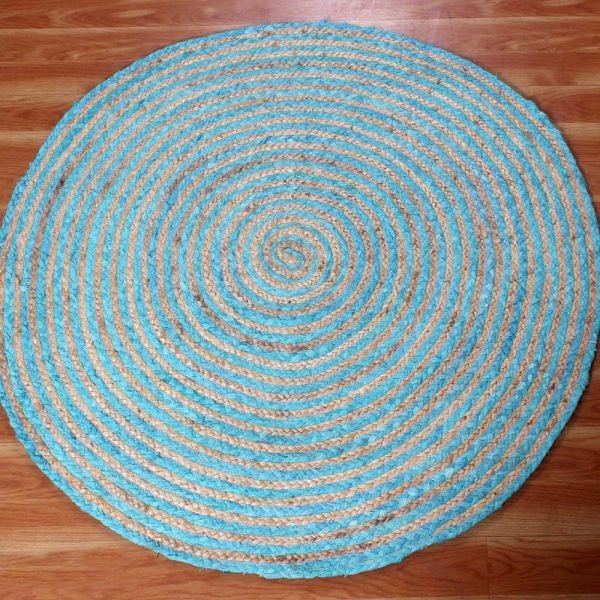 Hand Braided Jute Blue Round Front Area Rug - Image 3