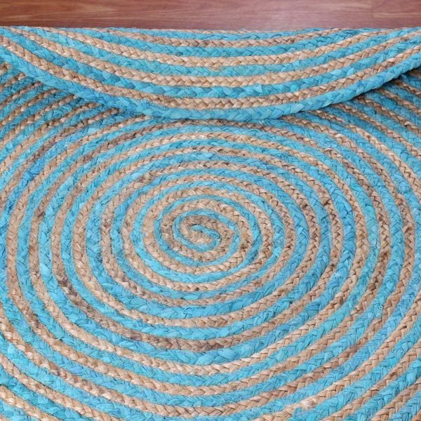 Hand Braided Jute Blue Round Front Area Rug - Image 4