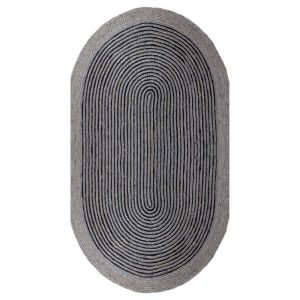 Indian Handmade Black Jute Oval Area Rug