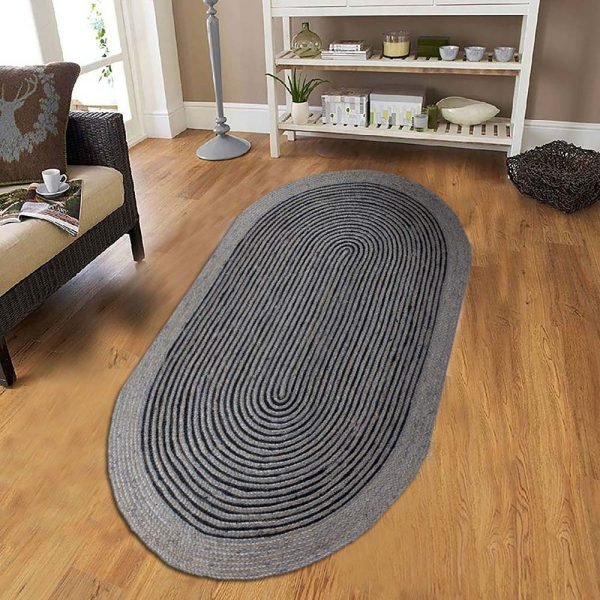 Indian Handmade Black Jute Oval Area Rug - Image 2
