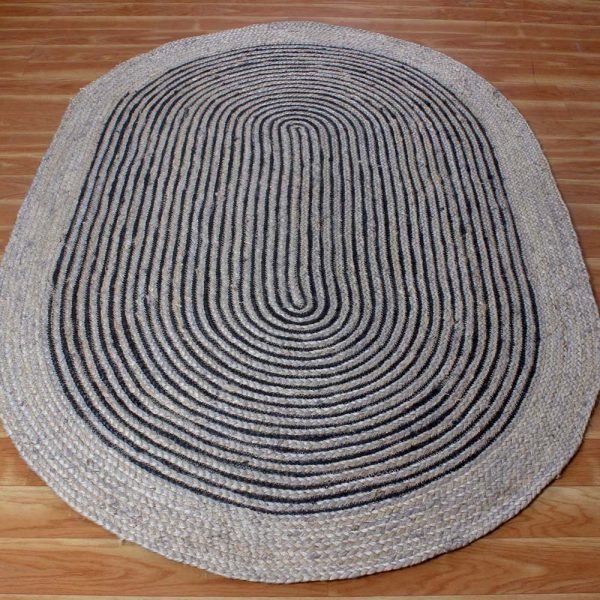 Indian Handmade Black Jute Oval Area Rug - Image 3
