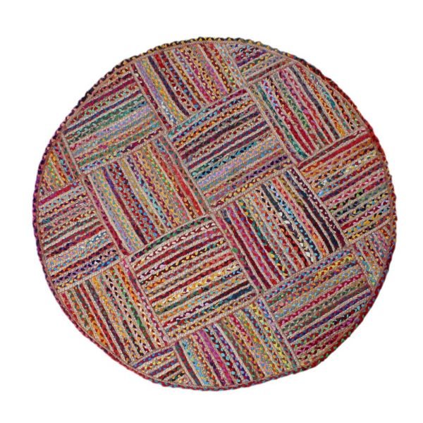 Cotton Jute Handmade Multicolor Round Area Rug