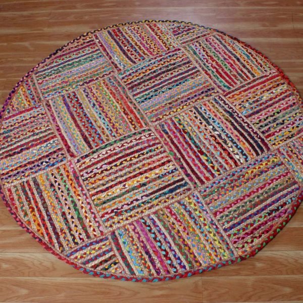 Cotton Jute Handmade Multicolor Round Area Rug - Image 3