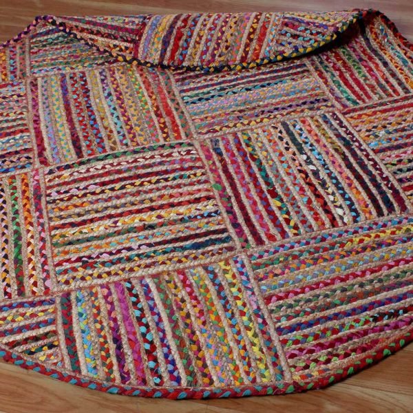 Cotton Jute Handmade Multicolor Round Area Rug - Image 4