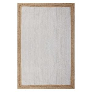 Indian Handmade Bordered White Beige Jute Rug