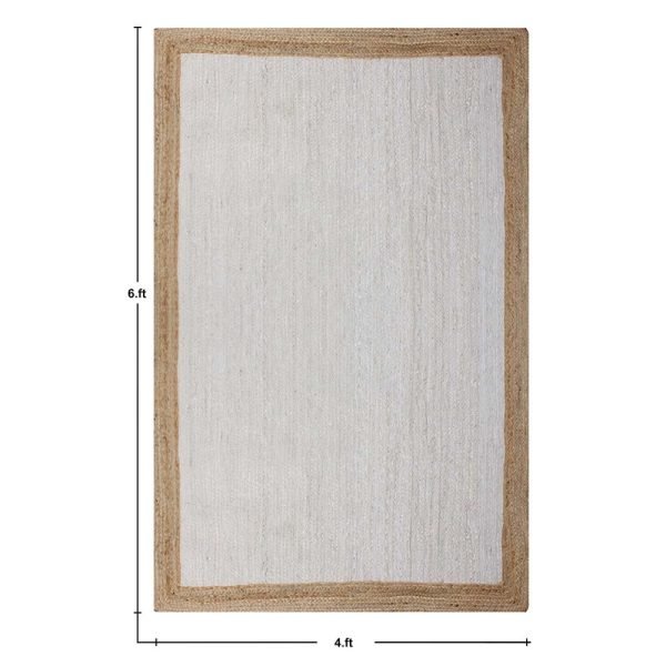 Indian Handmade Bordered White Beige Jute Rug - Image 6