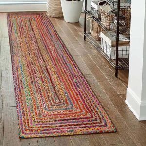 Multicolor Hand Braided Cotton Jute Runner Rug