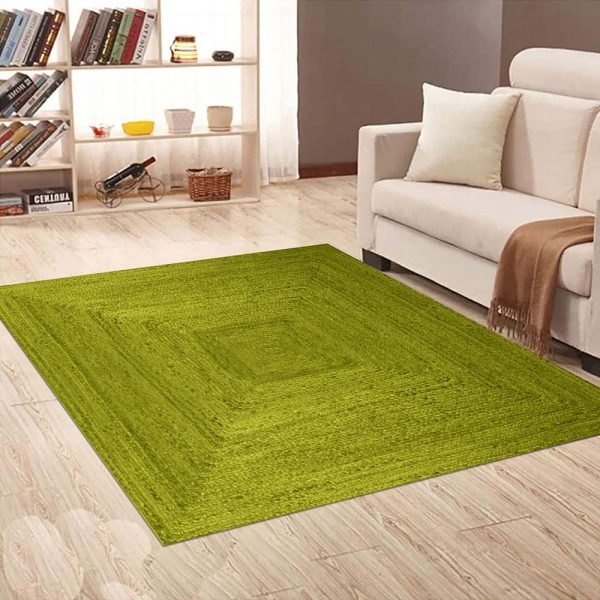 Handcrafted Green Jute Square Dining Area Rug - Image 2