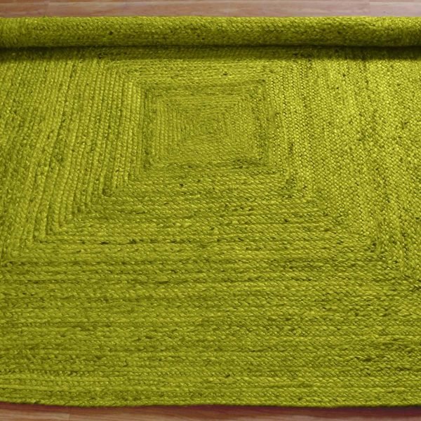 Handcrafted Green Jute Square Dining Area Rug - Image 5