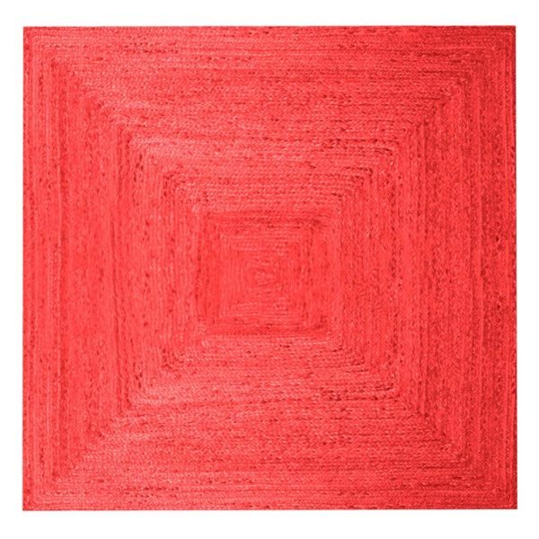 Handcrafted Red Jute Square Dining Area Rug