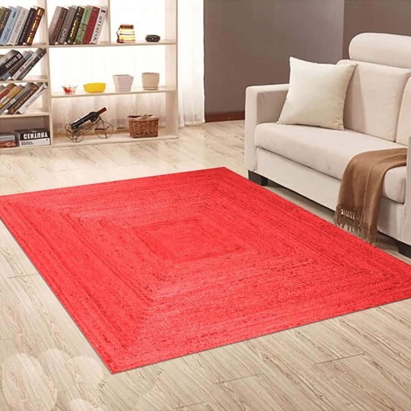 Handcrafted Red Jute Square Dining Area Rug - Image 2