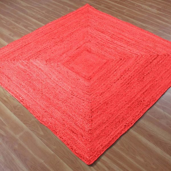 Handcrafted Red Jute Square Dining Area Rug - Image 3