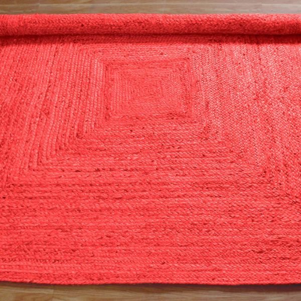Handcrafted Red Jute Square Dining Area Rug - Image 4