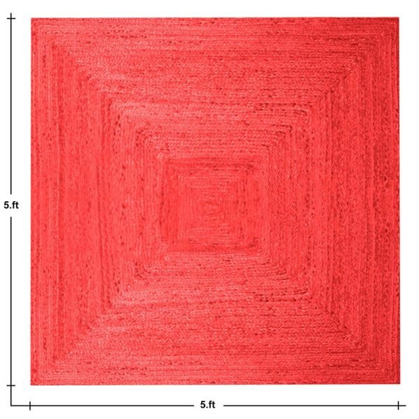 Handcrafted Red Jute Square Dining Area Rug - Image 6