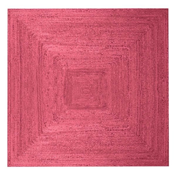 Hand Braided Square Pink Jute Hallway Area Rug