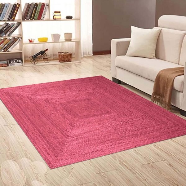 Hand Braided Square Pink Jute Hallway Area Rug - Image 2