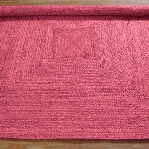 Hand Braided Square Pink Jute Hallway Area Rug - Image 4