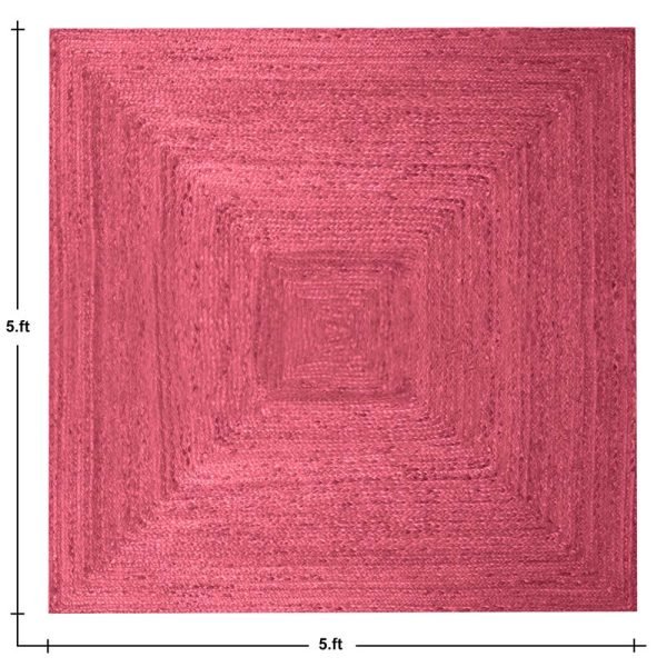 Hand Braided Square Pink Jute Hallway Area Rug - Image 5